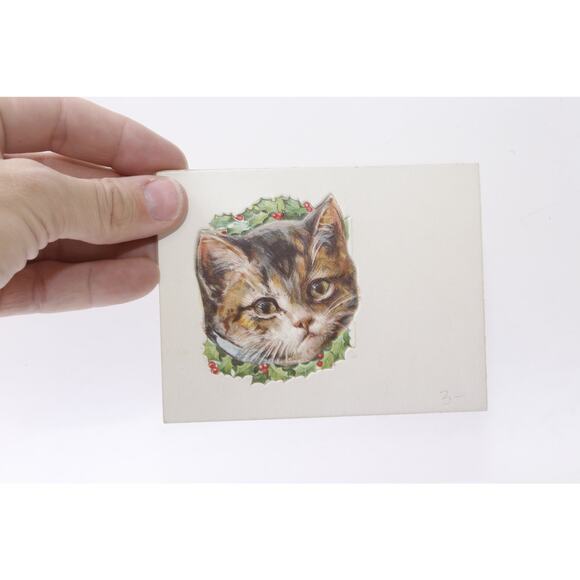 Victorian Pop Out Happy Christmas, Kitten, Wreath, White, Greeting Card, Holiday - Picture 2 of 4